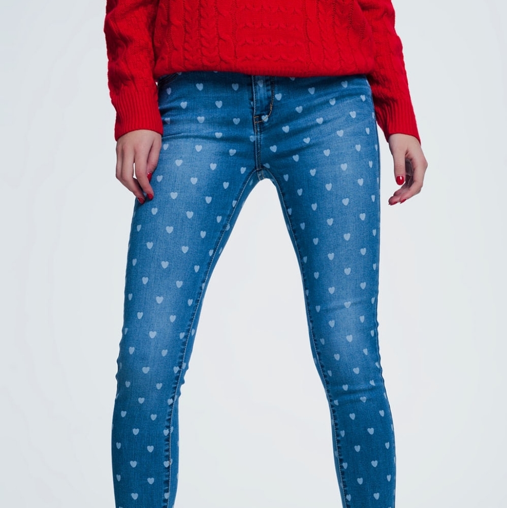 Polka dot heart skinny Jeans- NEVER worn!